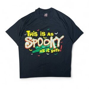 Vintage 90s Halloween T Shirt XL Single Stitch Black Spooky Graphic Tee Bats